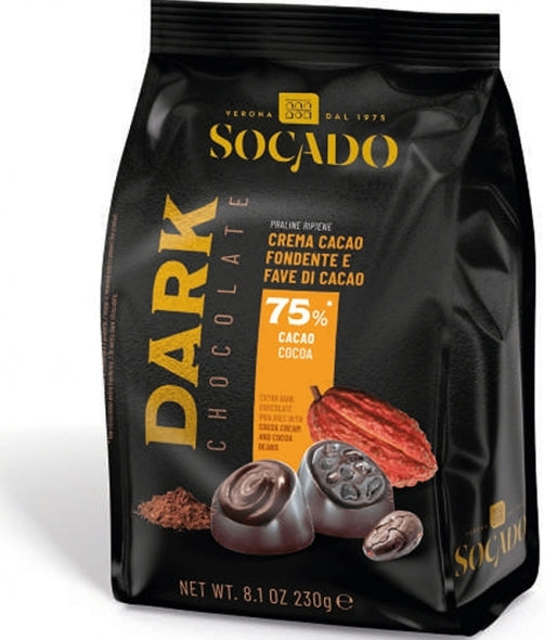 Socado 75% Dark Chocolate Cocco Crema + Fave Candy, 230 g