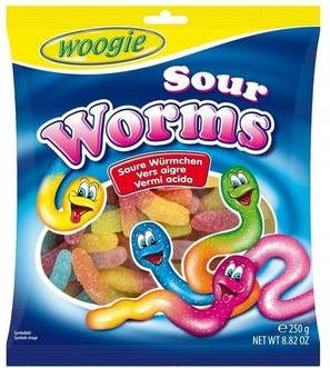 Woogie Sour Gummy Worms, 250 g