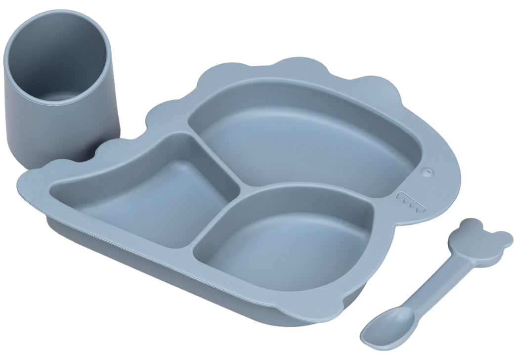 Dark Blue Dinosaur Kids' Silicone Tableware Set, 3 pcs