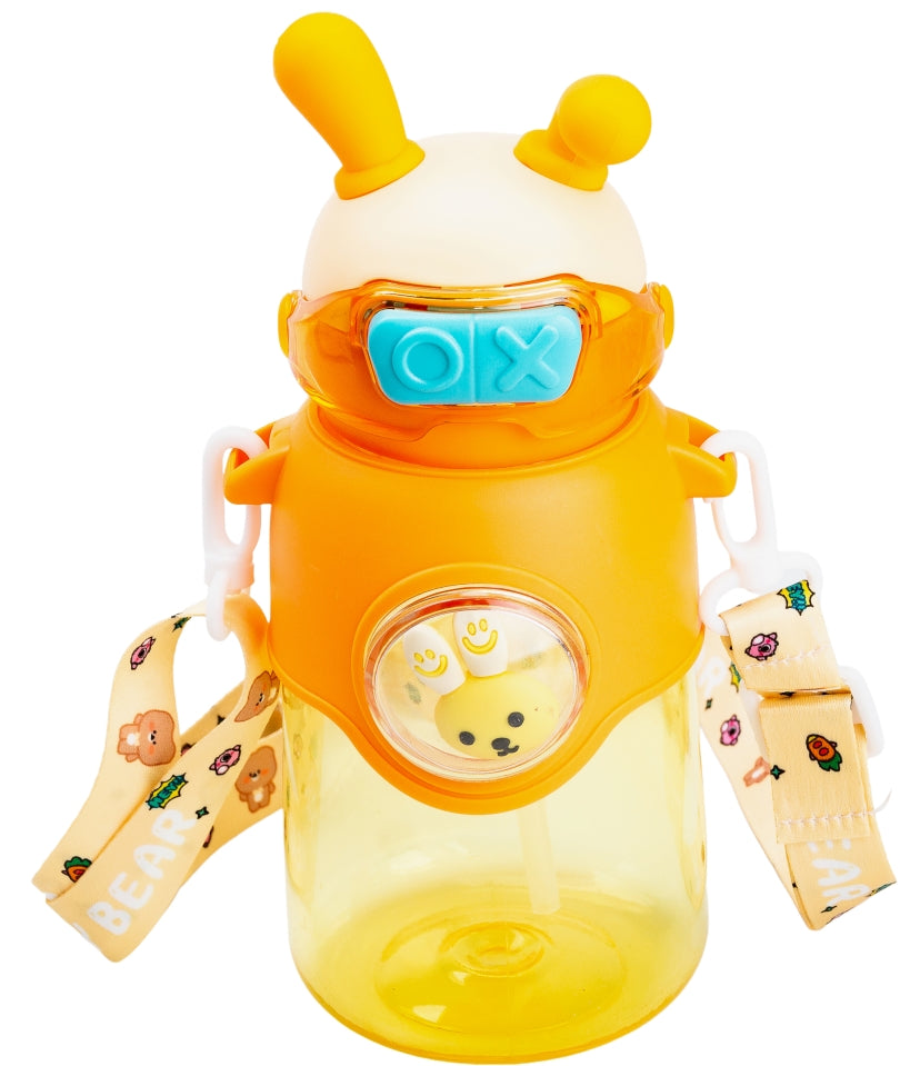 Rabbit Orange Kids' Water Bottle with Push-Button Lid & Strap, 700 mL