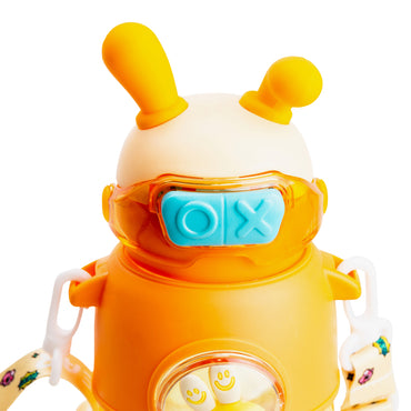 Rabbit Orange Kids' Water Bottle with Push-Button Lid & Strap, 700 mL - Image 2