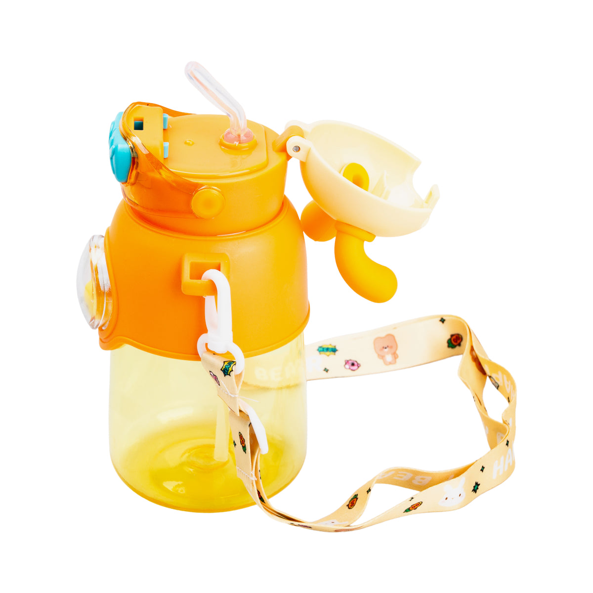 Rabbit Orange Kids' Water Bottle with Push-Button Lid & Strap, 700 mL - Image 3