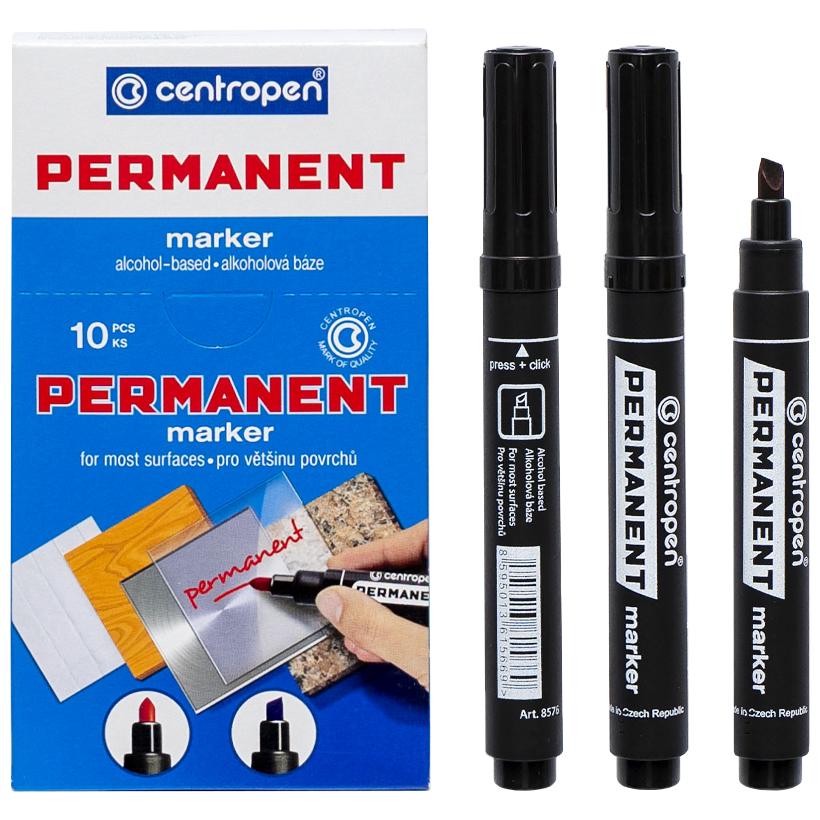 Centropen 8576 Black Chisel-Tip Permanent Marker, 1-4.6 mm