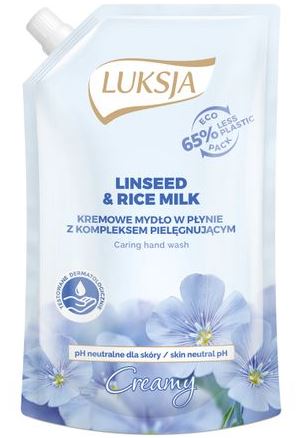 Luksja Linseed & Rice Milk Liquid Cream Soap Refill Pouch, 400 mL