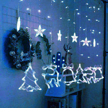 XR-9W Star, Christmas Tree, Reindeer & Bell Curtain Lights, White, 12 Figures, 3 x 1 m - Image 2