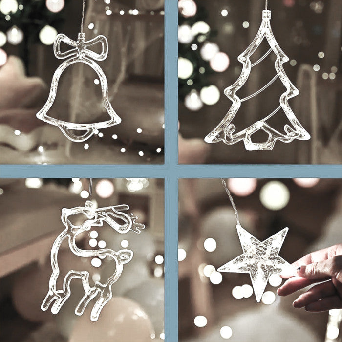 XR-9W Star, Christmas Tree, Reindeer & Bell Curtain Lights, White, 12 Figures, 3 x 1 m - Image 3