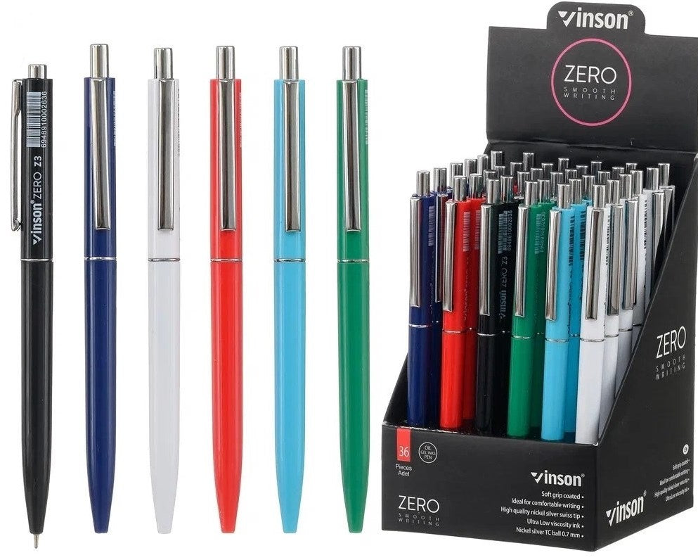 Vinson Zero Z3 Blue Retractable Ballpoint Pen, 0.7 mm