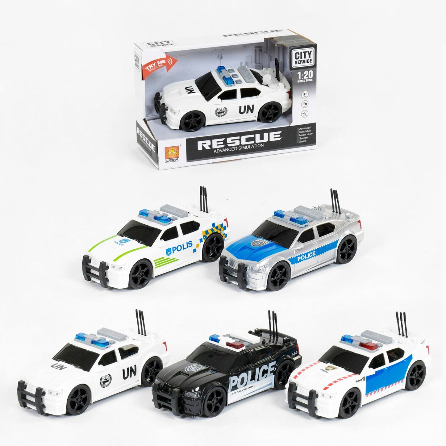 WY 500 A/B/C/D/E Police Friction-Powered Toy Car with Beacon Lights & Sound