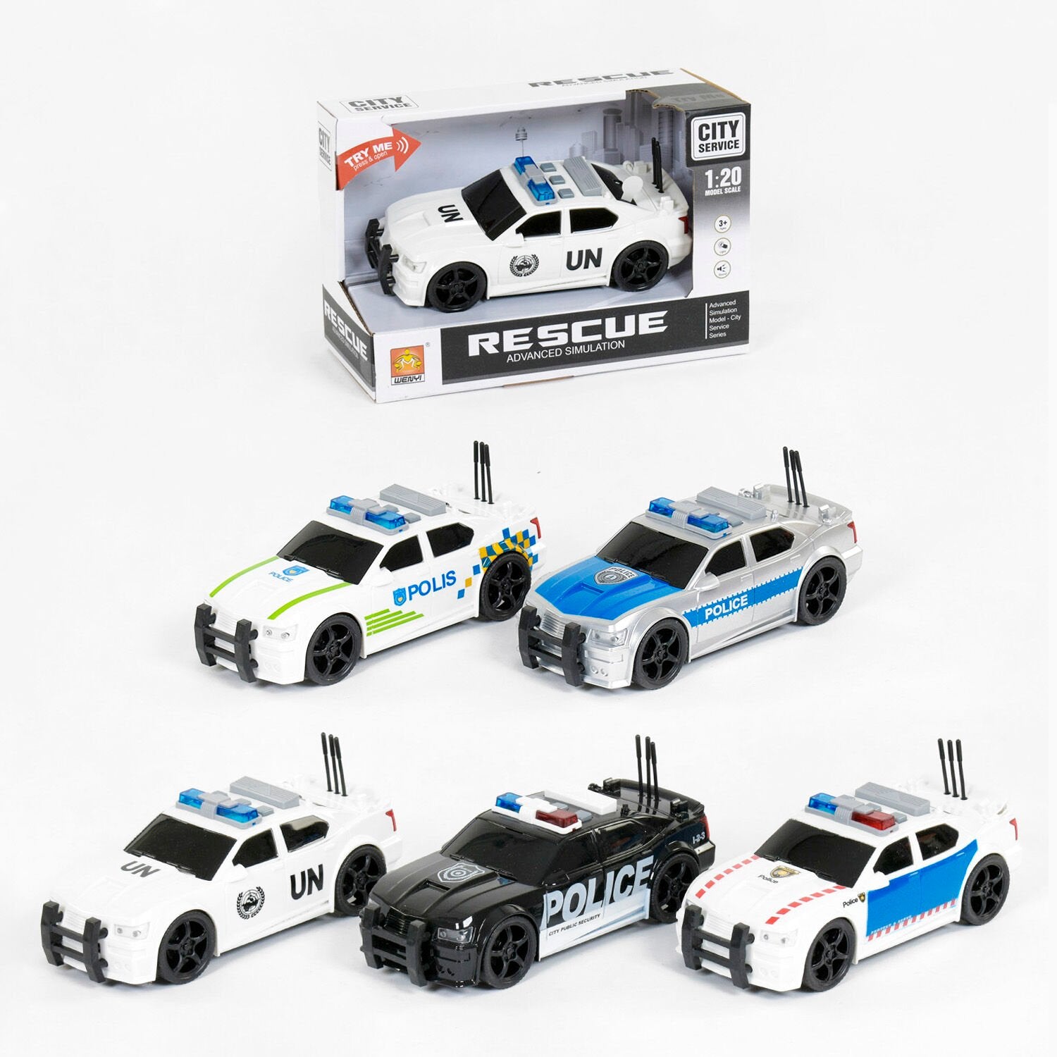 WY 500 A/B/C/D/E Police Friction-Powered Toy Car with Beacon Lights & Sound