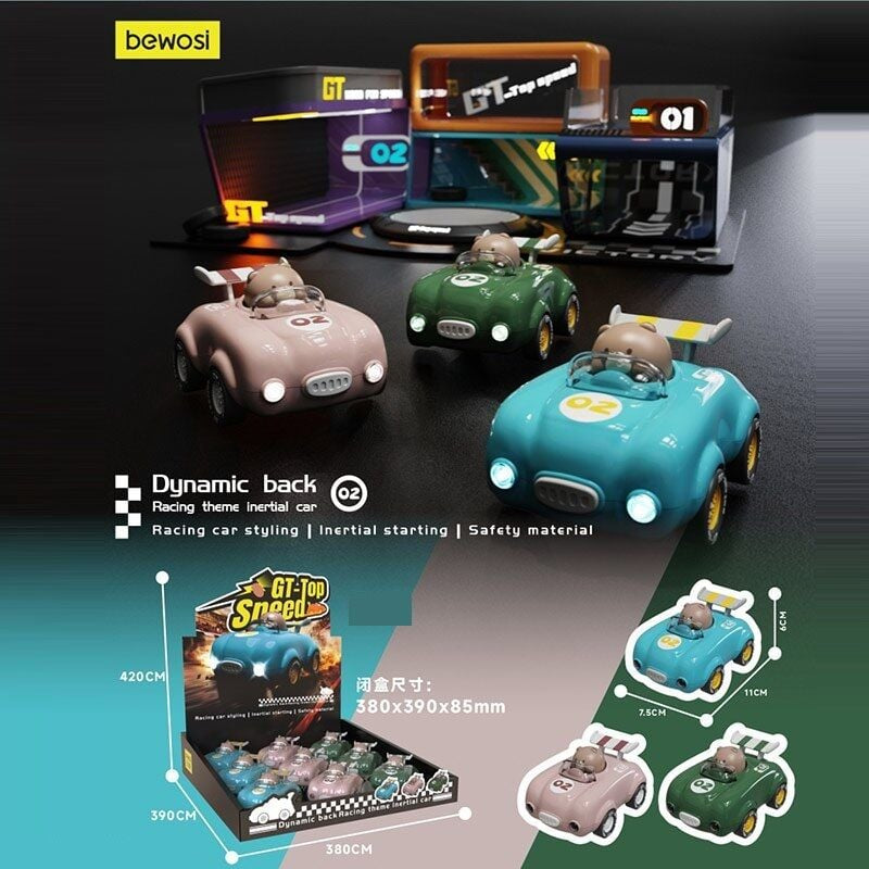 512-15 Friction-Powered Race Car with Lights & Moving Bear