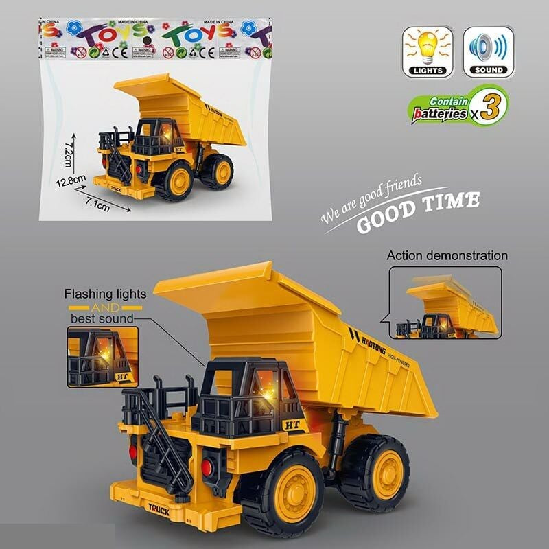 7726 Friction-Powered Toy Dump Truck with Sound & Lights in Bag