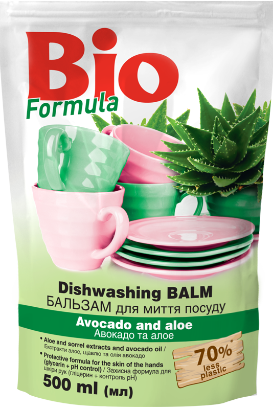 BIO Formula Avocado & Aloe Dishwashing Liquid Refill Pouch, 500 mL