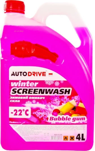 Auto Drive AD0124 Bubble Gum Winter Windshield Washer Fluid, 4 L