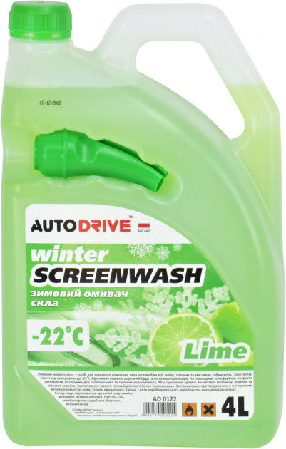 Auto Drive AD0122 Lime Winter Windshield Washer Fluid, 4 L