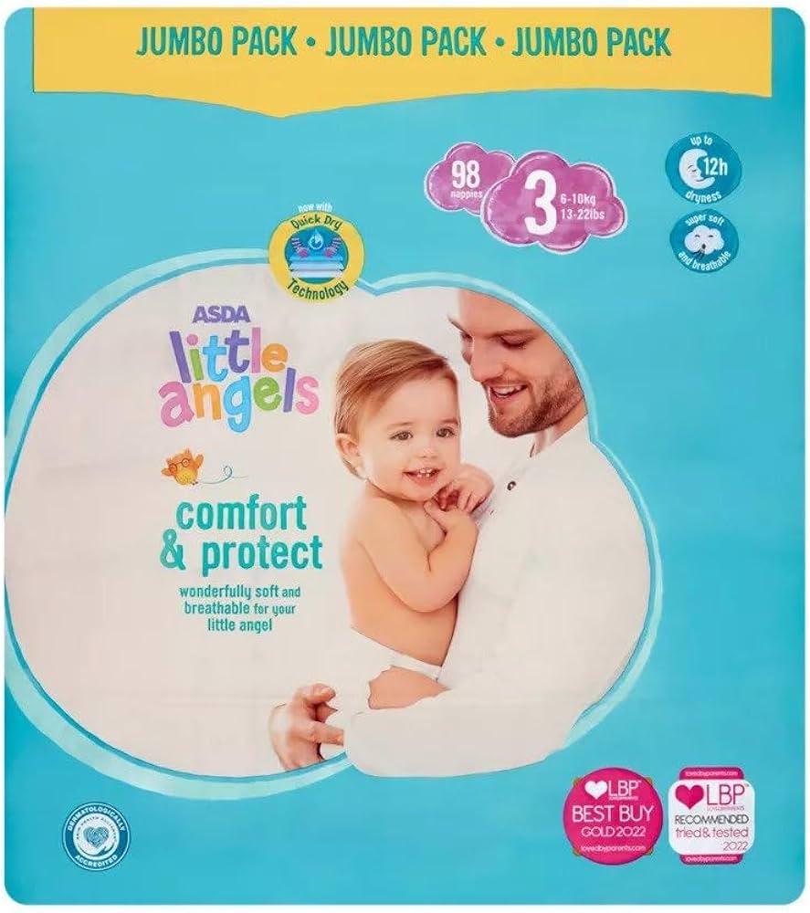 Asda Little Angels Comfort & Protect 3 Baby Diapers, 6-10 kg, 98 pcs