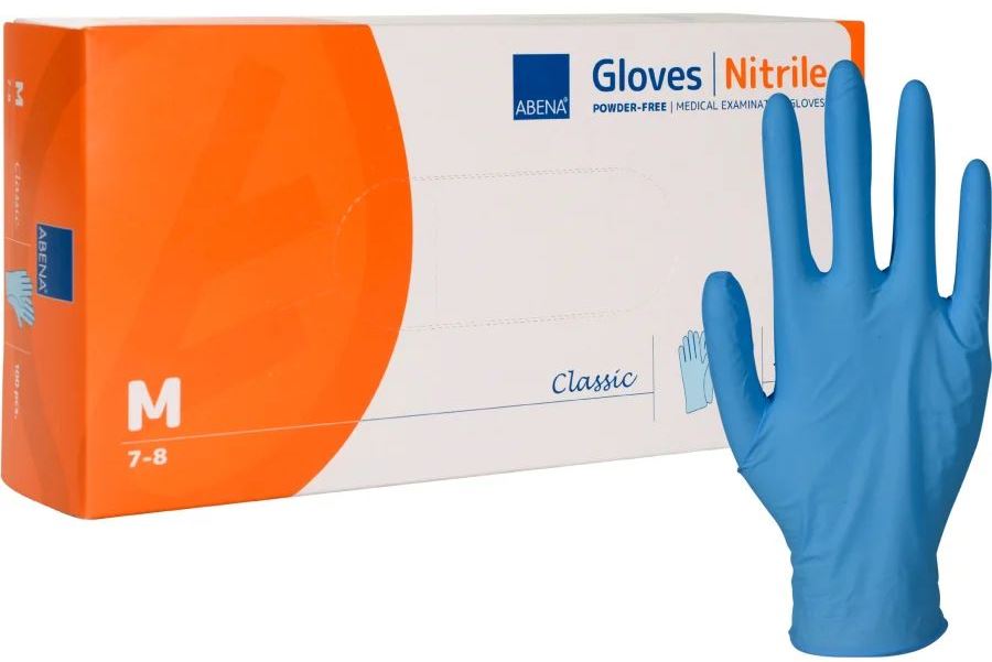 Abena Blue Powder-Free Nitrile Gloves, Size M, 100 pcs