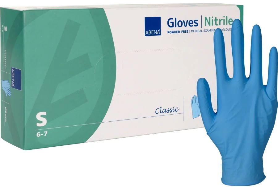 Abena Blue Powder-Free Nitrile Gloves, Size S, 100 pcs