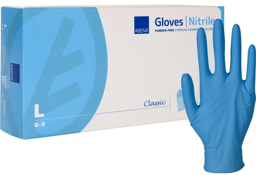 Abena Blue Powder-Free Nitrile Gloves, Size L, 100 pcs