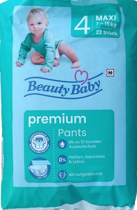 Beauty Baby Premium 4 Baby Pull-Up Diaper Pants, 7-15 kg, 22 pcs