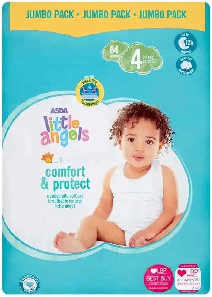 Asda Little Angels Comfort & Protect 4 Baby Diapers, 9-14 kg, 84 pcs
