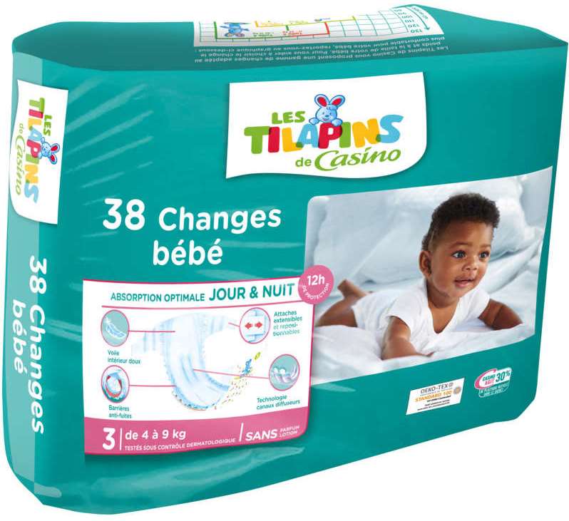 Les Tilapins de Casino 3 Baby Diapers, 4-9 kg, 38 pcs