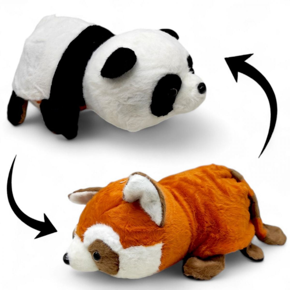 Reversible Panda & Fox Plush Toy with Blanket