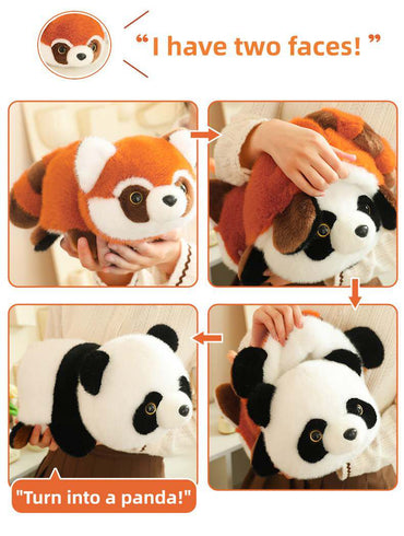 Reversible Panda & Fox Plush Toy with Blanket - Image 2