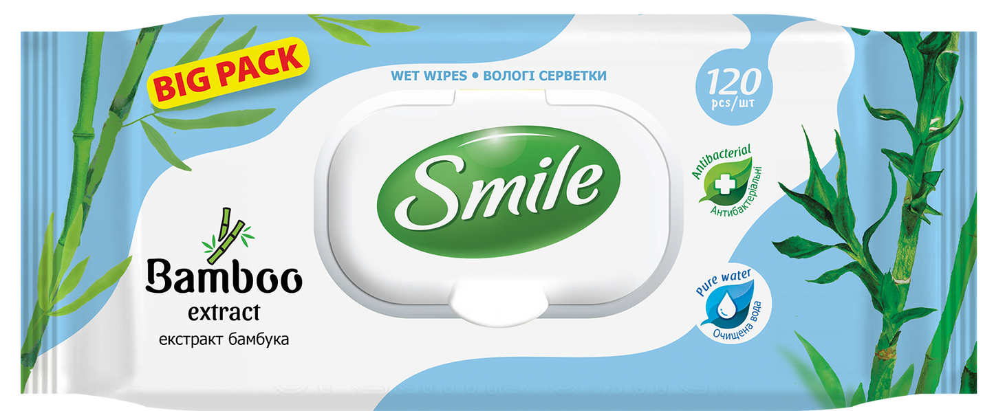 Smile Natural Bamboo Extract Wet Wipes with Lid, 120 pcs