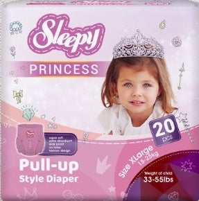 Sleepy Princess Size 6 Baby Pull-Up Diaper Pants, 15-25 kg, 20 pcs