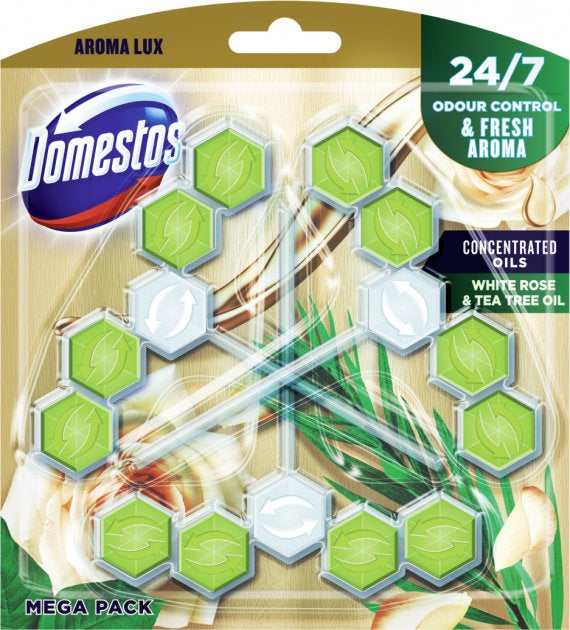Domestos Aroma Lux White Rose & Tea Tree Freshness Toilet Blocks, 3 x 55 g