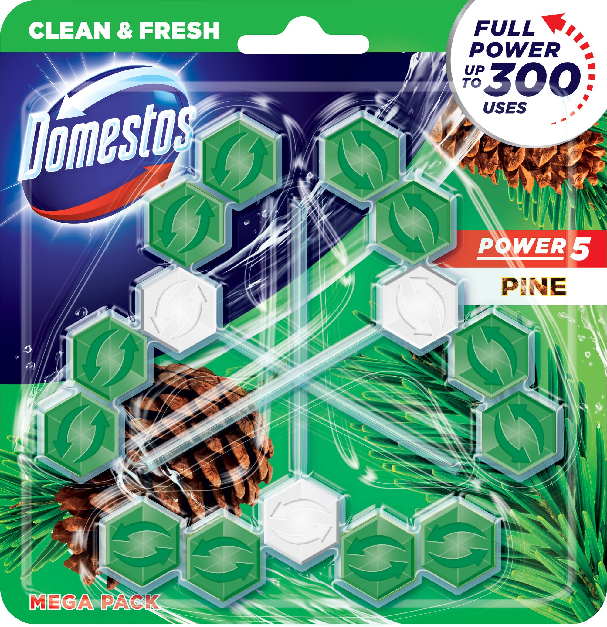 Domestos Power 5 Pine Freshness Toilet Blocks, 3 x 55 g