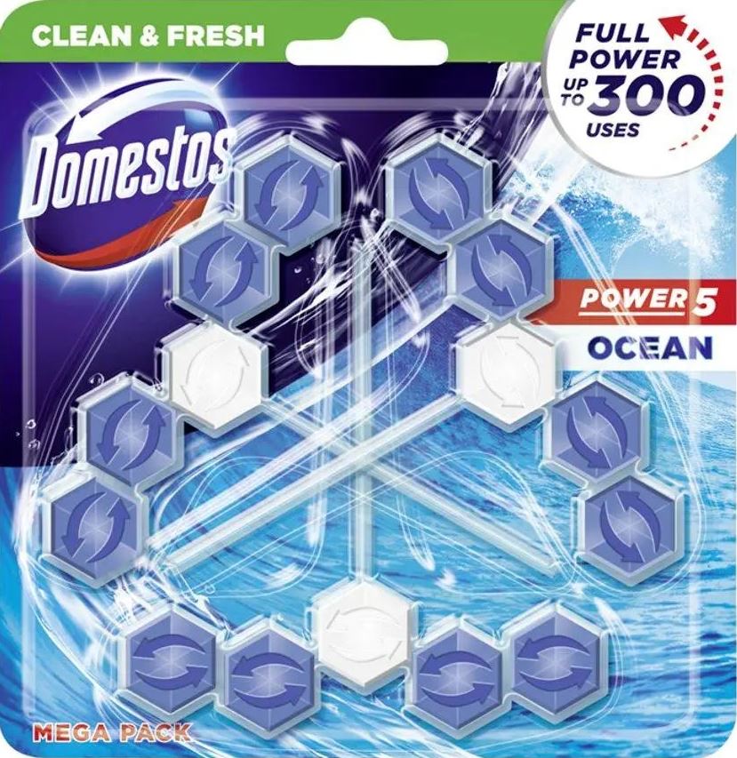 Domestos Power 5 Ocean Toilet Blocks, 3 x 55 g