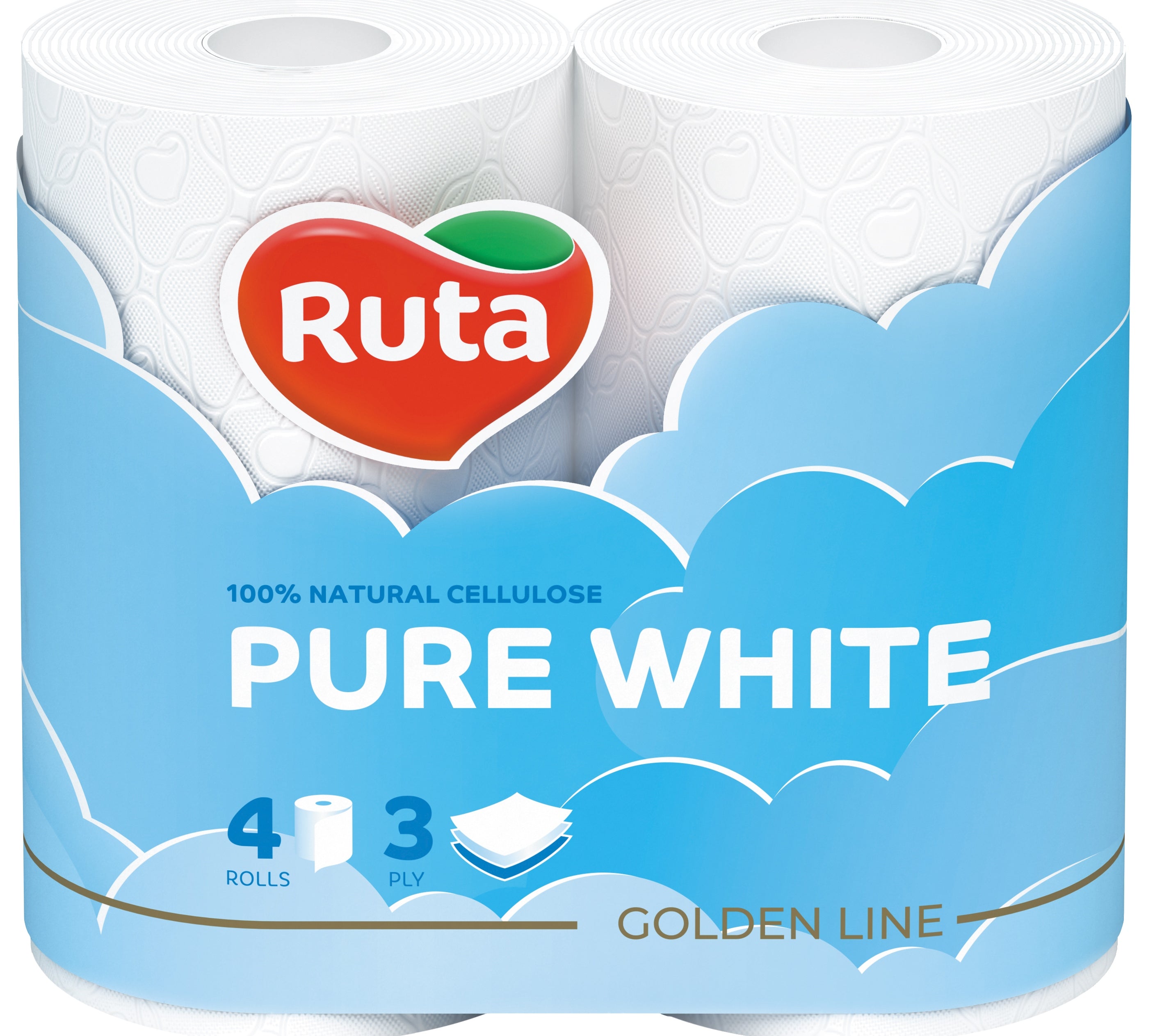 Ruta Pure White 3-Ply Toilet Paper, 4 Rolls