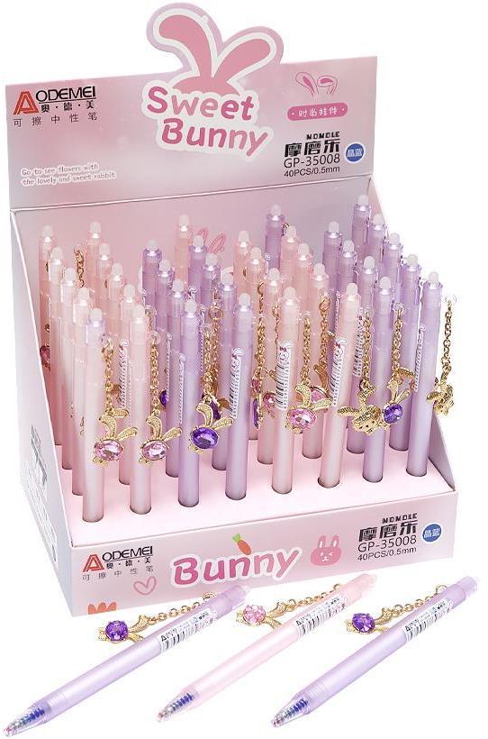 Aodemei GP-33008 Bunny Retractable Erasable Blue Pen with Charm, 0.5 mm