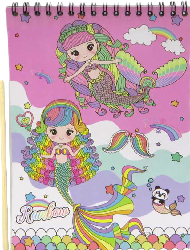E-3002 A5 Scratch Art Book with Wooden Stylus, 8 Sheets