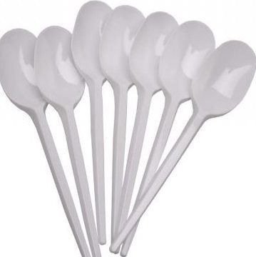 White Plastic Disposable Table Spoons, 100 pcs