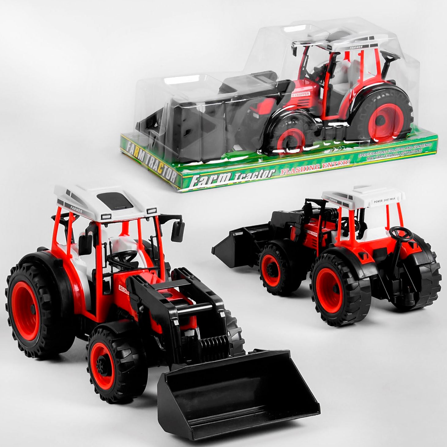 2088 Friction-Powered Toy Tractor with Movable Attachment