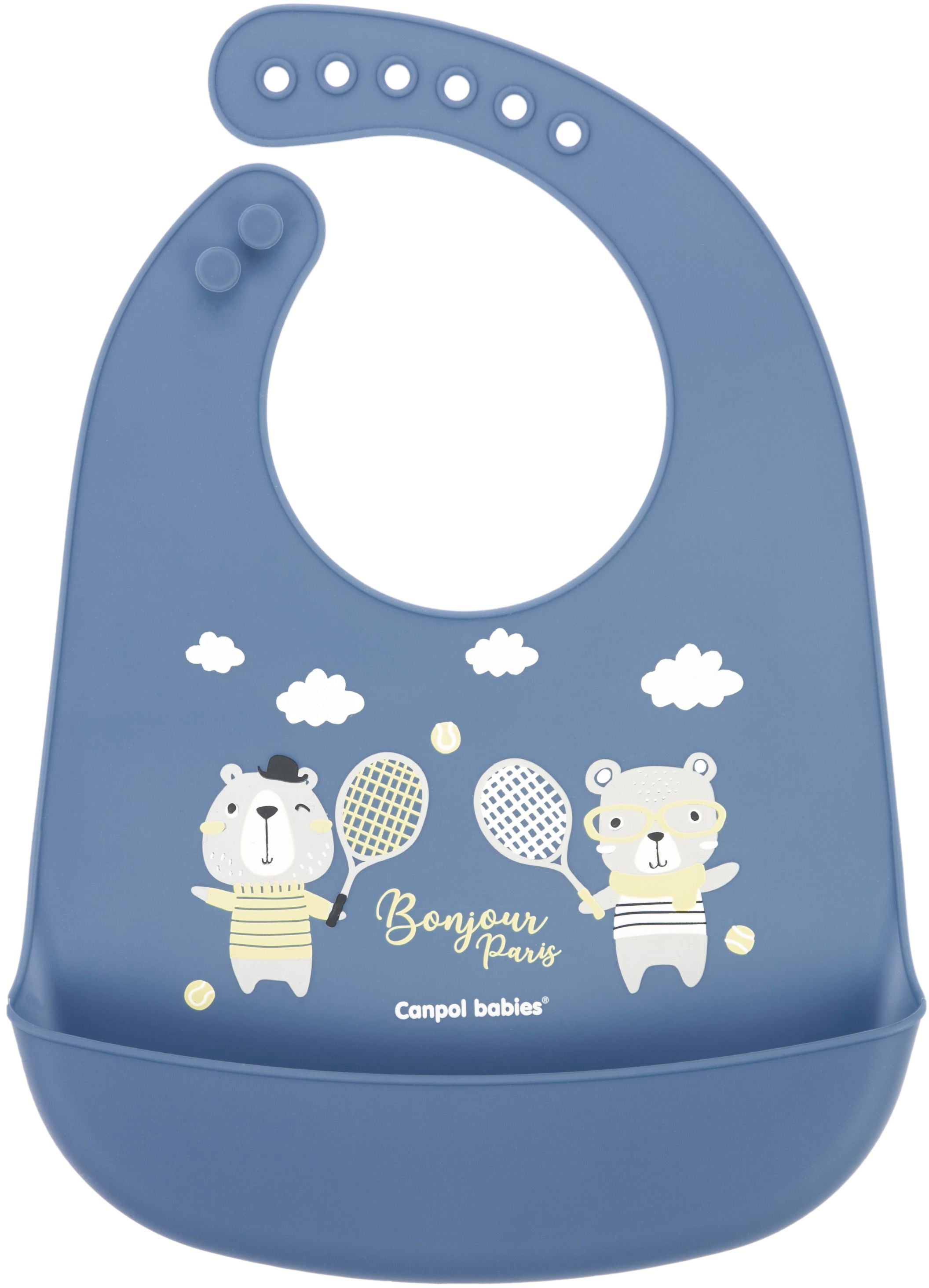 Canpol Babies Bonjour Paris 74/027 Blue Kids Silicone Bib with Pocket