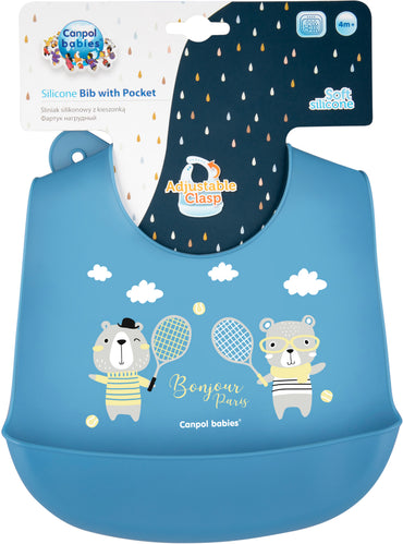 Canpol Babies Bonjour Paris 74/027 Blue Kids Silicone Bib with Pocket - Image 2