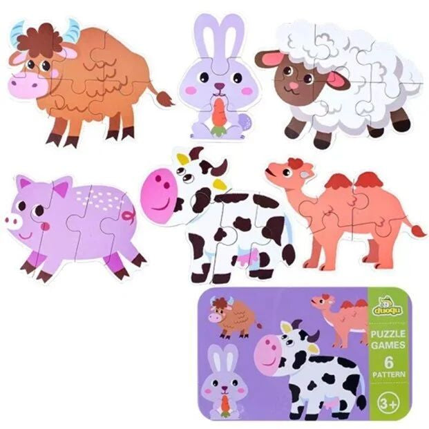 C 58641 Animals Puzzle Set in Metal Box, 6 Pictures