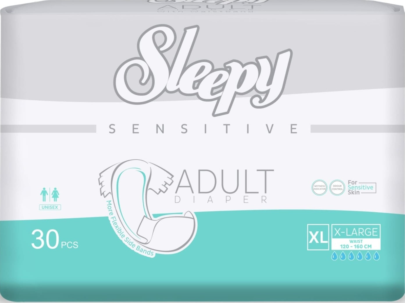 Sleepy Sensitive Adult X-Large Adult Diapers, 120-160 cm, Absorbency 6, 30 pcs