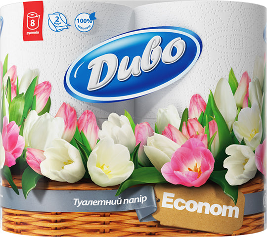 Dyvo Economy White Toilet Paper, 8 Rolls