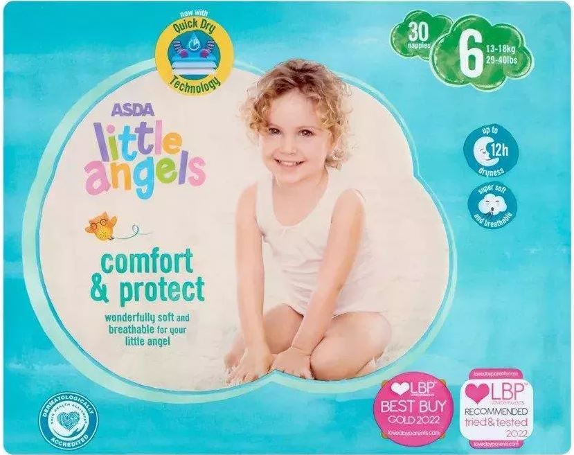 Asda Little Angels Comfort & Protect Size 6 Baby Diapers, 13-18 kg, 30 pcs
