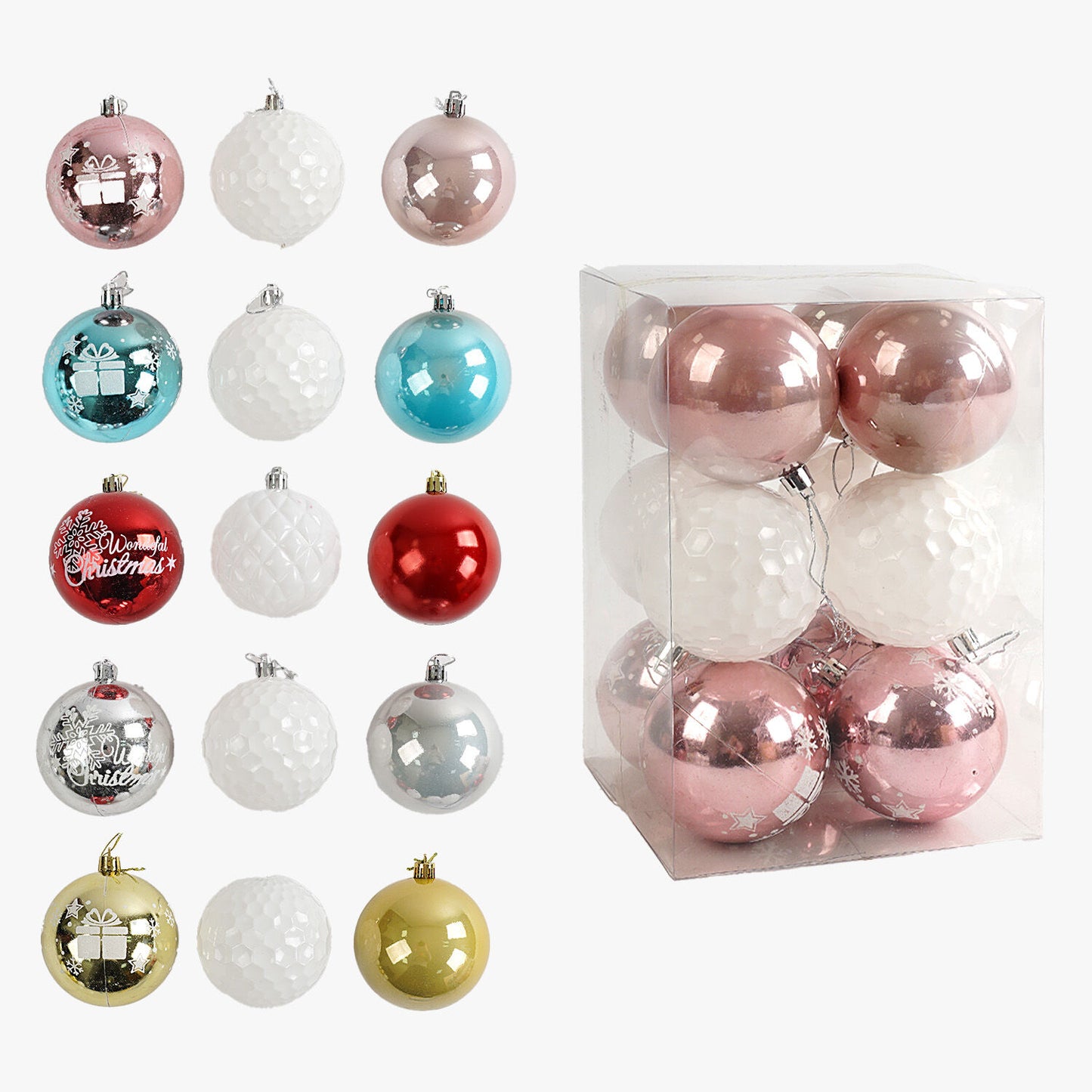 C 67577 Christmas Ball Ornaments, 7 cm Diameter, 12 pcs