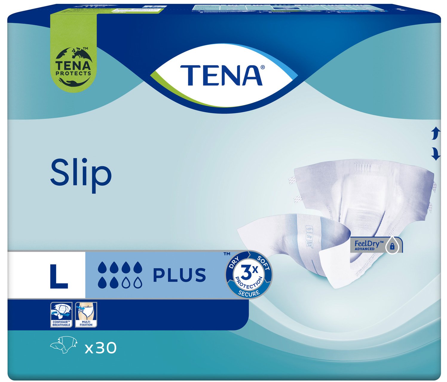 Tena Slip Plus Large Adult Incontinence Briefs, 92-144 cm, 30 pcs