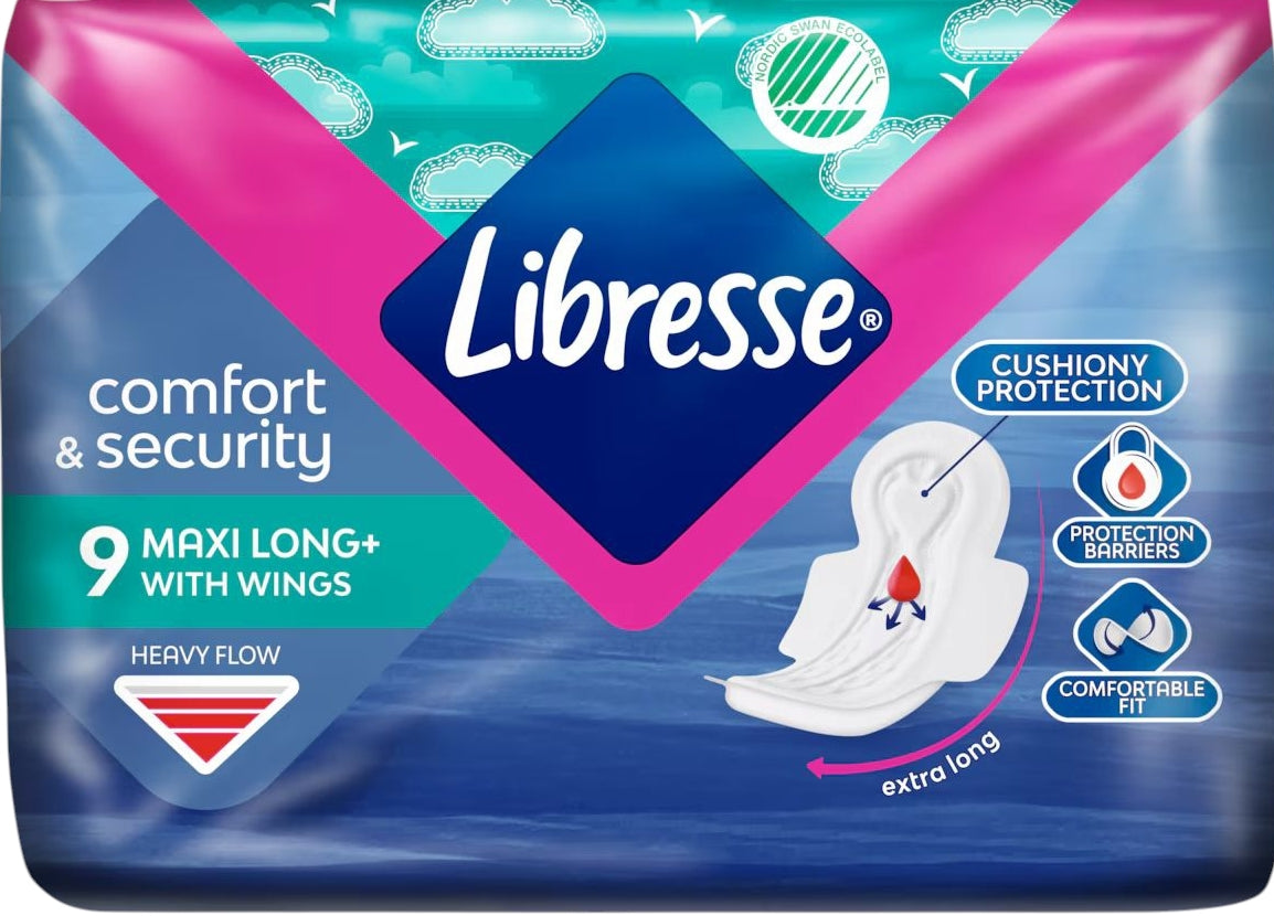 Libresse Comfort & Security Maxi Long+ Sanitary Pads, 9 pcs