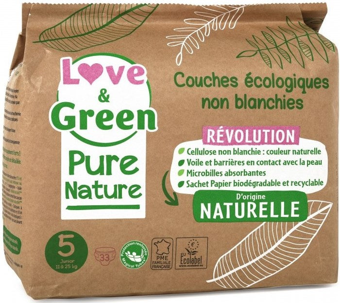 Love & Green Pure Nature Size 5 Eco Baby Diapers, 11-25 kg, 33 pcs