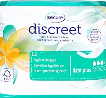 Secure Light Plus 3-Drop Sanitary Pads, 12 pcs