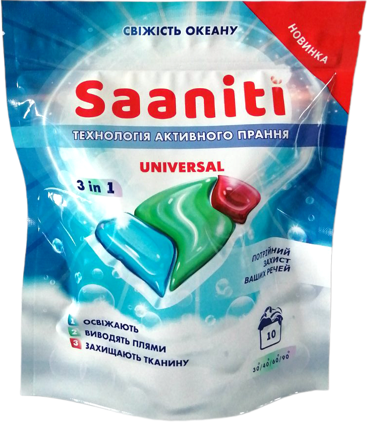 Saaniti 3-in-1 Universal Ocean Freshness Laundry Detergent Pods, 10 pcs