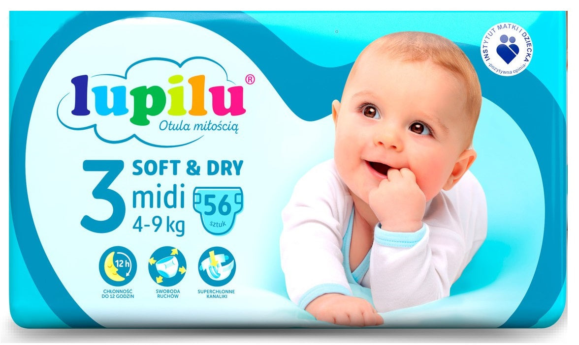 Lupilu Soft & Dry 3 Baby Diapers, 56 pcs, 4-9 kg